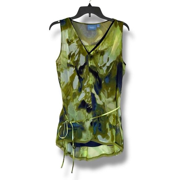Simply Vera Wang Green Chiffon Floral Sleeveless Blouse Large - Picture 1 of 5